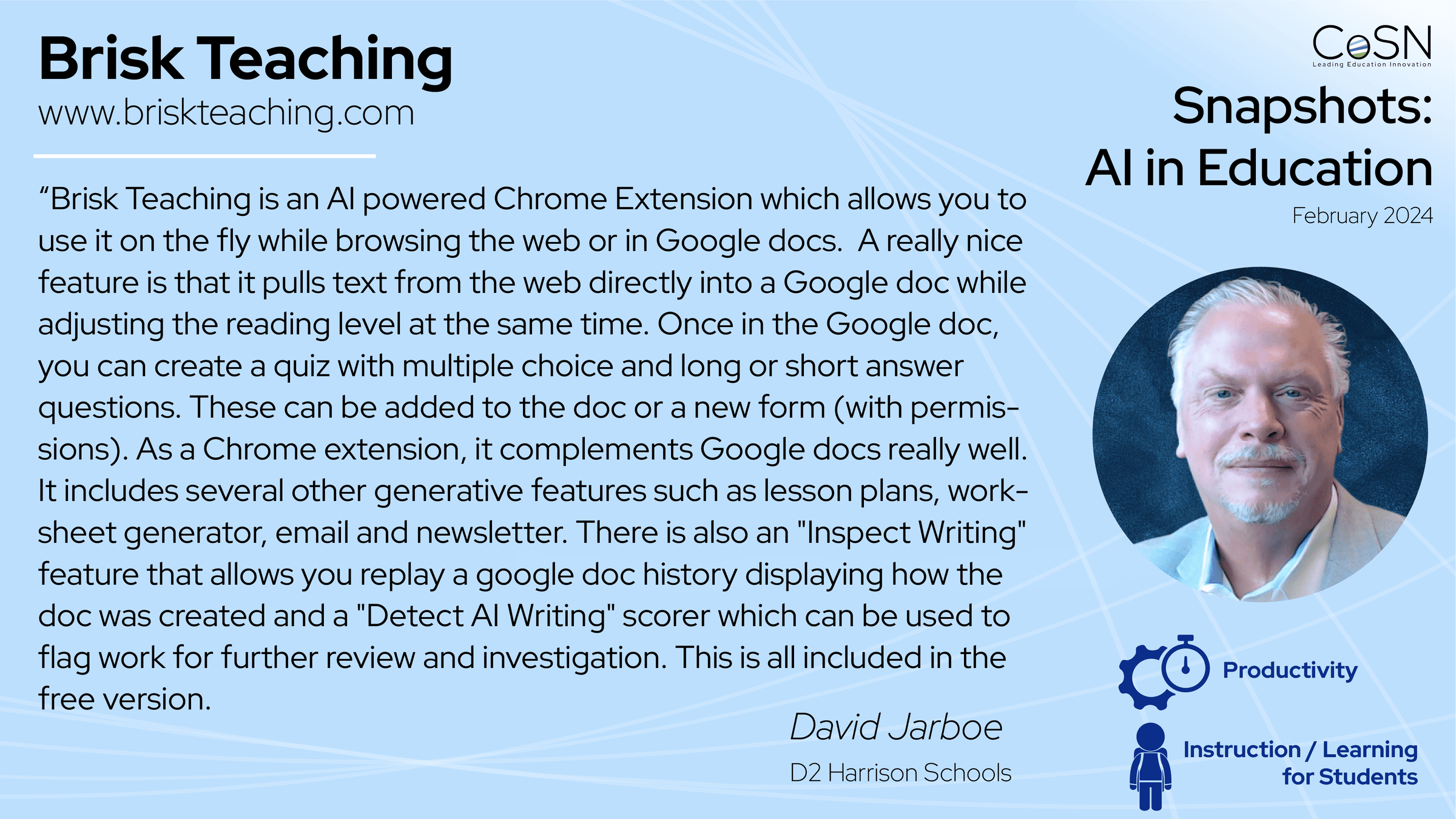 2023 cosn edtech innovation committee snapshots 7 snapshot 17 david jarboe (briskteaching)