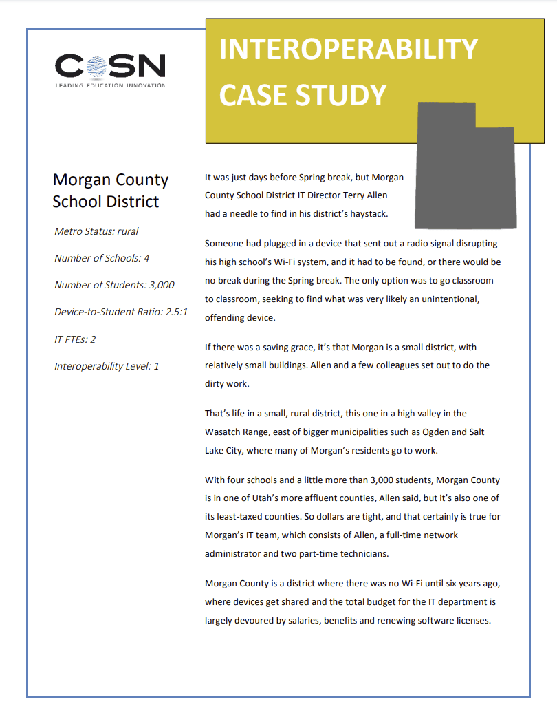 Cover for CoSN Interoperability Case Study: Morgan County School District (UT)